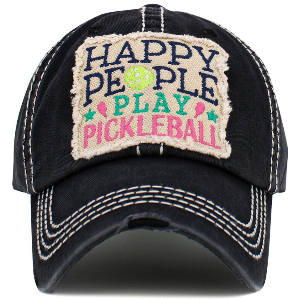 KBETHOS Black "Happy People Play Pickleball" Baseball Cap Hat NWT